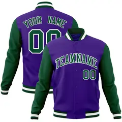 Purple Green-White Raglan Varsity Full-Snap Letterman Jacket 1
