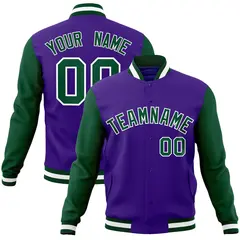 Purple Green-White Raglan Varsity Full-Snap Letterman Jacket 1