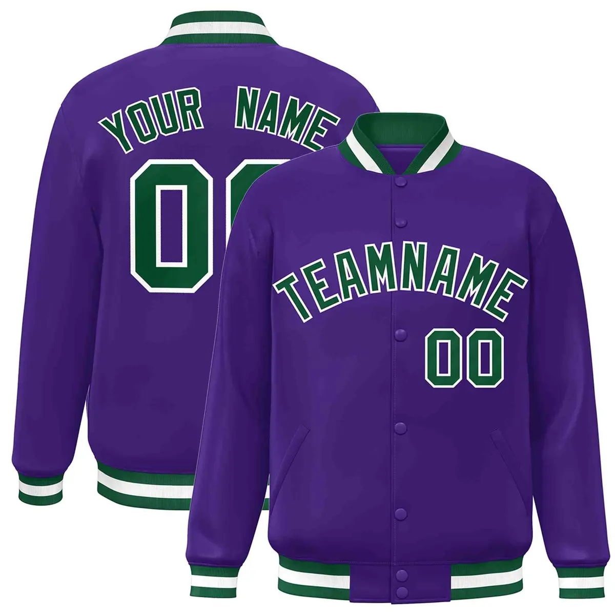 Purple Green-White Varsity Full-Snap Letterman Jacket