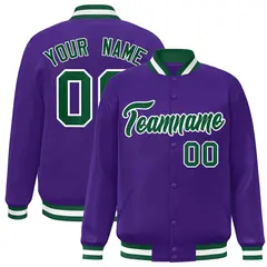 Purple Green-White Varsity Full-Snap Letterman Jacket 1