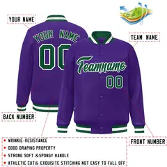 Purple Green-White Varsity Full-Snap Letterman Jacket 2