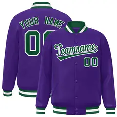Purple Green-White Varsity Full-Snap Letterman Jacket 1