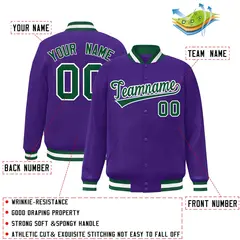 Purple Green-White Varsity Full-Snap Letterman Jacket 2