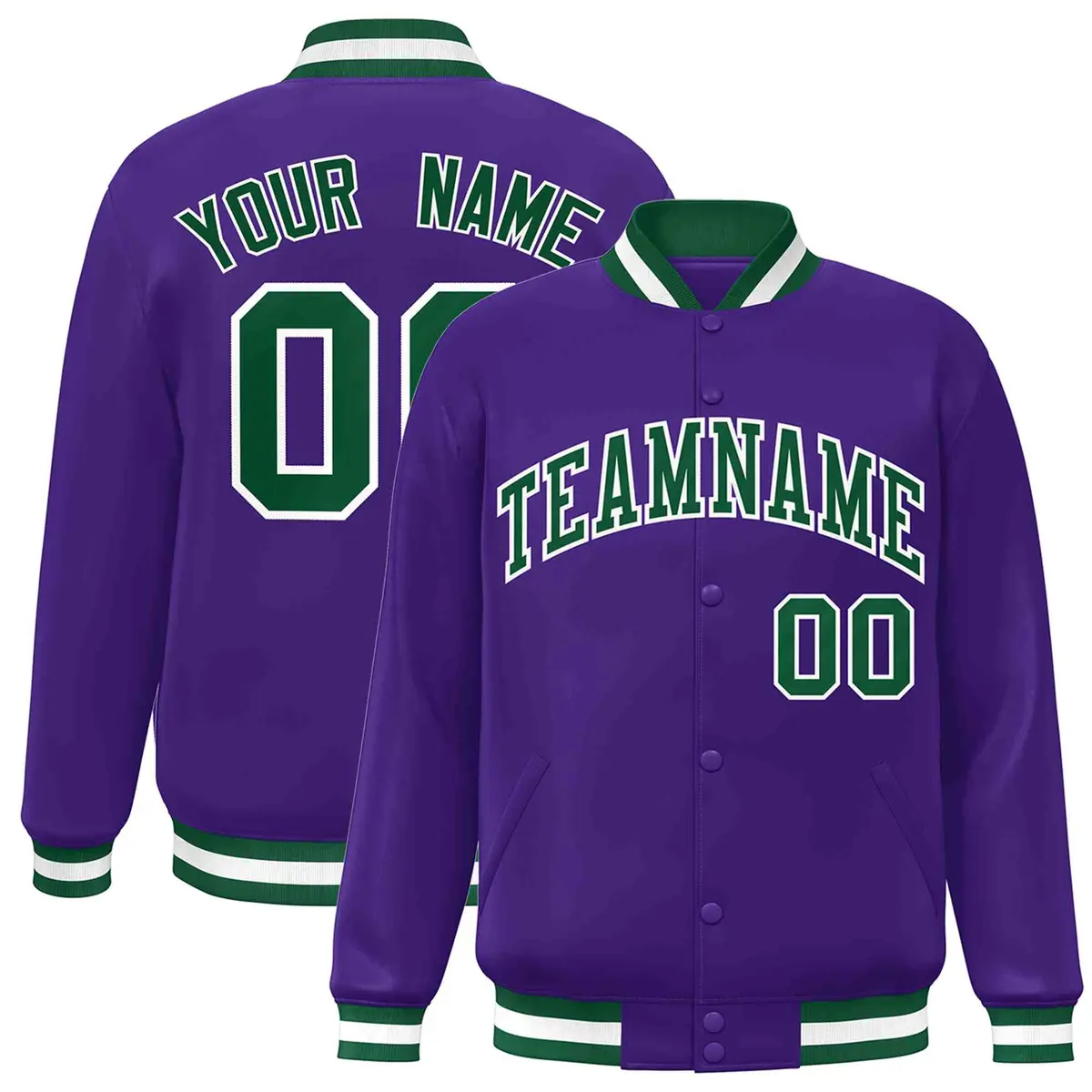 Purple Green-White Varsity Full-Snap Letterman Jacket