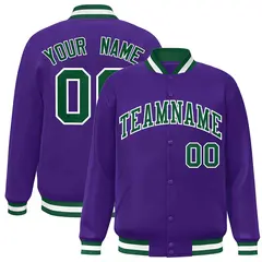 Purple Green-White Varsity Full-Snap Letterman Jacket 1