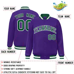 Purple Green-White Varsity Full-Snap Letterman Jacket 2