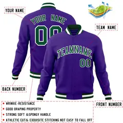 Purple Green-White Varsity Full-Snap Letterman Jacket 4
