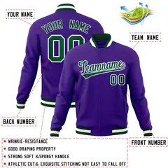 Purple Green-White Varsity Full-Snap Letterman Jacket 4