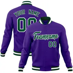 Purple Green-White Varsity Full-Snap Letterman Jacket 1