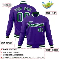 Purple Green-White Varsity Full-Snap Letterman Jacket 4