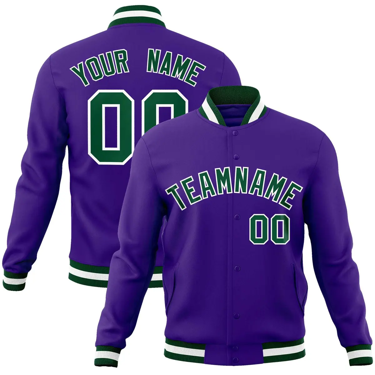 Purple Green-White Varsity Full-Snap Letterman Jacket