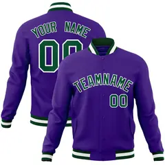 Purple Green-White Varsity Full-Snap Letterman Jacket 1