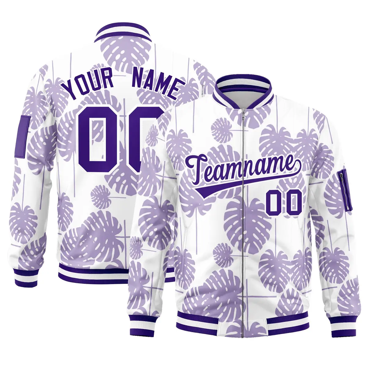 Purple Hawaii Full-Zip Letterman Varsity Bomber Jacket