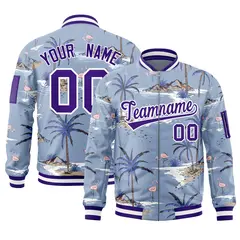 Purple Hawaii Full-Zip Letterman Varsity Bomber Jacket