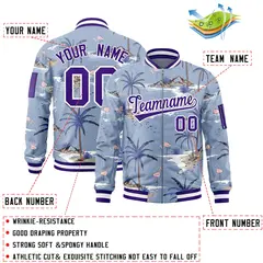 Purple Hawaii Full-Zip Letterman Varsity Bomber Jacket 2