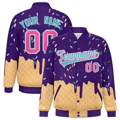 Purple Ice Cream Cone Graffiti Full-Snap Varsity Letterman Jacket