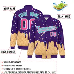 Purple Ice Cream Cone Graffiti Full-Snap Varsity Letterman Jacket 2
