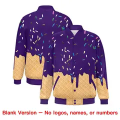 Purple Ice Cream Cone Graffiti Full-Snap Varsity Letterman Jacket 7