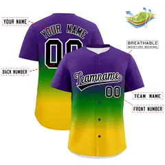 Purple Kelly Green Gold Gradient Mardi Gras Baseball Jersey 3