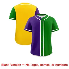 Purple Kelly Green Gold Split Mardi Gras Baseball Jersey 2