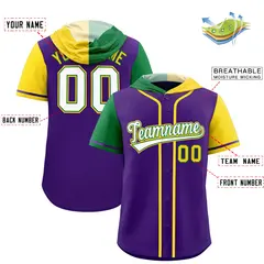 Purple Kelly Green Gold Split Raglan Baseball Hoodie Jersey 2