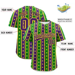 Purple Kelly Green Gold Stripe Mardi Gras Baseball Jersey 3
