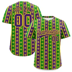 Purple Kelly Green Gold Stripe Mardi Gras Baseball Jersey