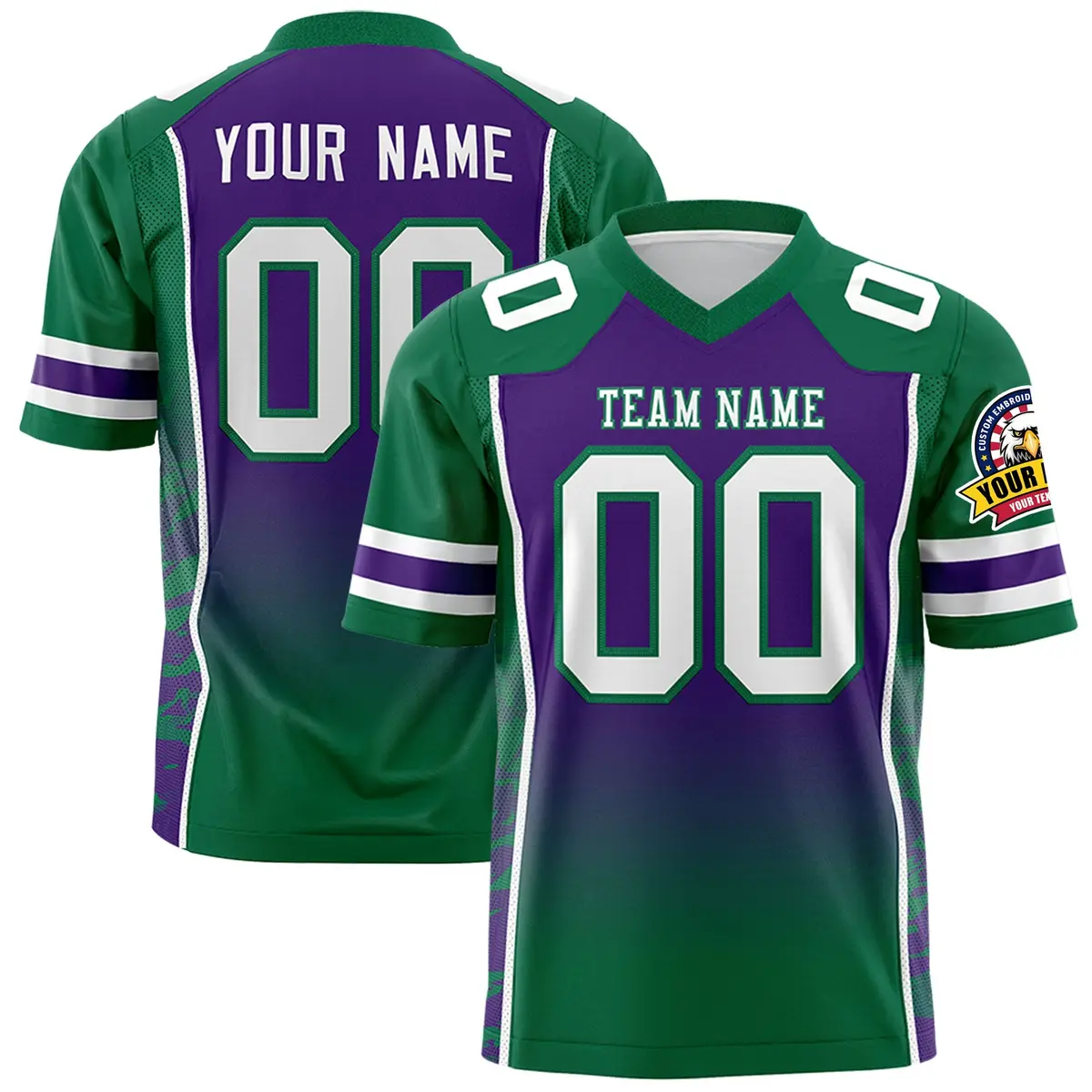 Purple Kelly Green Gradient Side Pattern Football Jersey