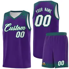 Purple Kelly Green Indians Print Basketball Uniform Jersey 1