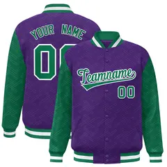 Purple Kelly Green L Pattern Raglan Letterman Baseball Jacket