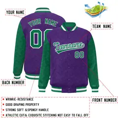 Purple Kelly Green L Pattern Raglan Letterman Baseball Jacket 2
