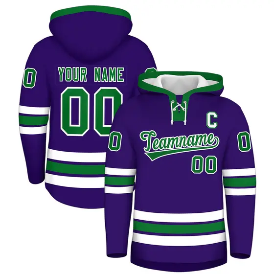 Purple Kelly Green Lace-Up Neck Hockey Hoodie