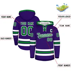 Purple Kelly Green Lace-Up Neck Hockey Hoodie 2