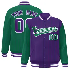 Purple Kelly Green Pinstripe Raglan Varsity Letterman Baseball Jacket 1