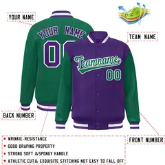 Purple Kelly Green Pinstripe Raglan Varsity Letterman Baseball Jacket 2