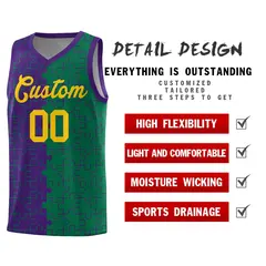 Purple Kelly Green Splid Puzzle Pattern Basketball Kits 2