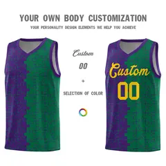 Purple Kelly Green Splid Puzzle Pattern Basketball Kits 3