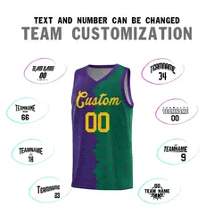 Purple Kelly Green Splid Puzzle Pattern Basketball Kits 4
