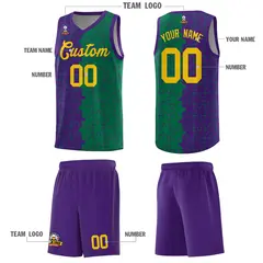 Purple Kelly Green Splid Puzzle Pattern Basketball Kits 5