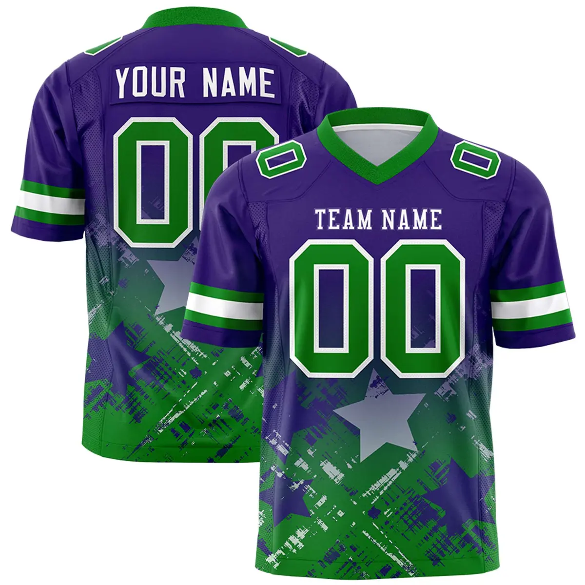 Purple Kelly Green Star Gradient Flag Football Jersey