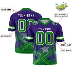 Purple Kelly Green Star Gradient Flag Football Jersey 2