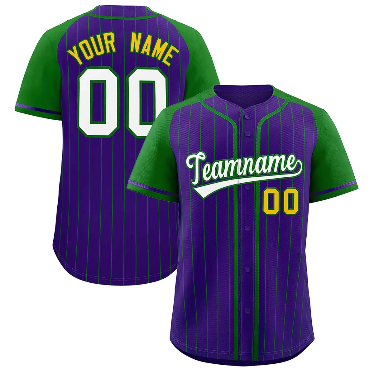 Purple Kelly Green Stripe Raglan Sleeves Baseball Jersey