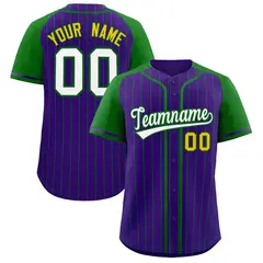 Purple Kelly Green Stripe Raglan Sleeves Baseball Jersey