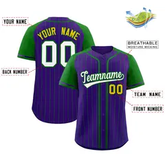 Purple Kelly Green Stripe Raglan Sleeves Baseball Jersey 2