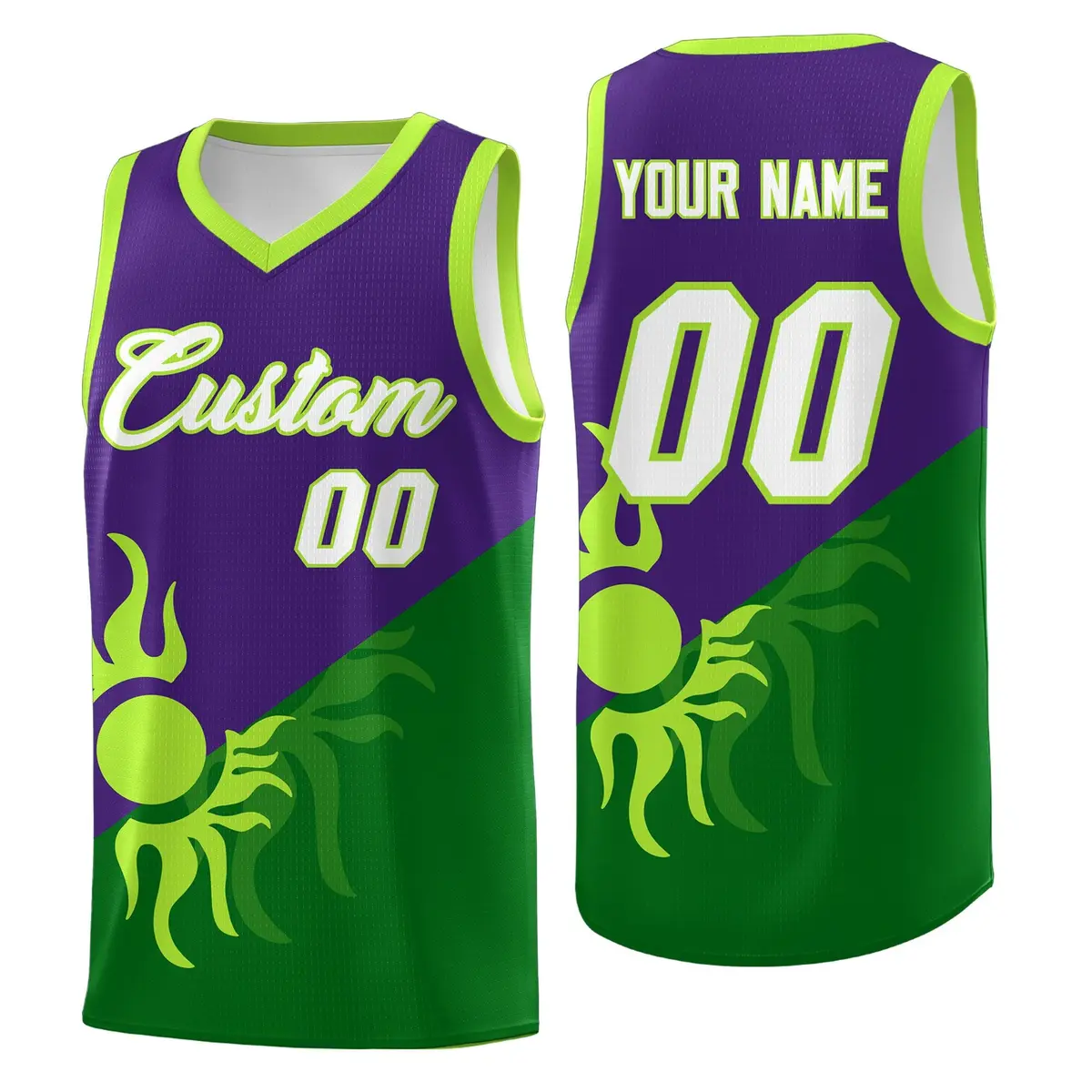 Purple Kelly Green Sunburst Two Tone Basketball Jersey