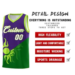 Purple Kelly Green Sunburst Two Tone Basketball Jersey 3