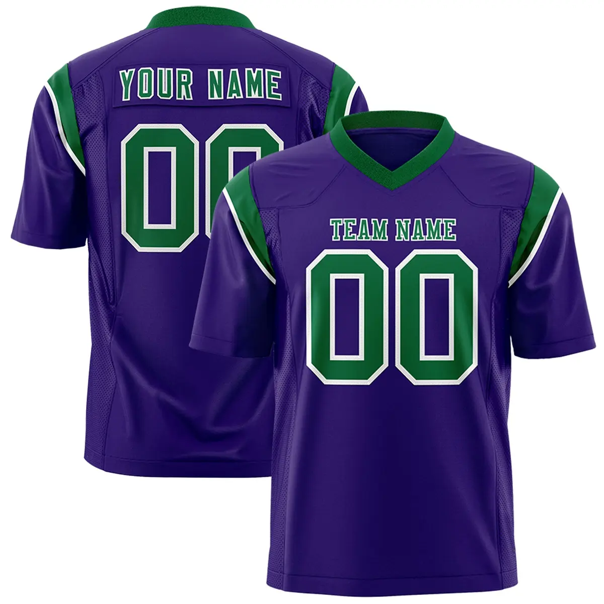 Purple Kelly Green Two-Tone Shoulder Cut Flag Football Jersey