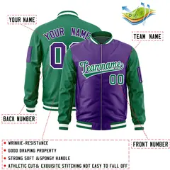 Purple Kelly Green Two-Tone Varsity Letterman Bomber Jacket 2