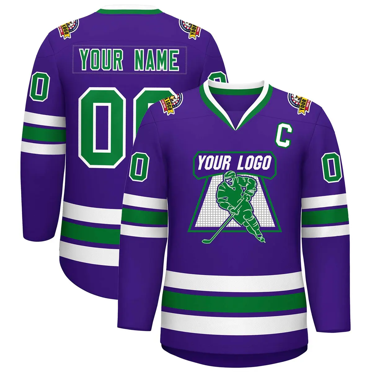 Purple Kelly Green-White Classic Hockey Jersey