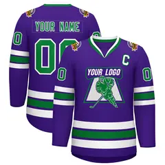 Purple Kelly Green-White Classic Hockey Jersey